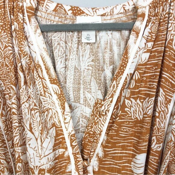 DESMOND & DEMPSEY x H&M | Landscape Caftan Midi Dress Belted Women’s Size Large - Picture 6 of 15